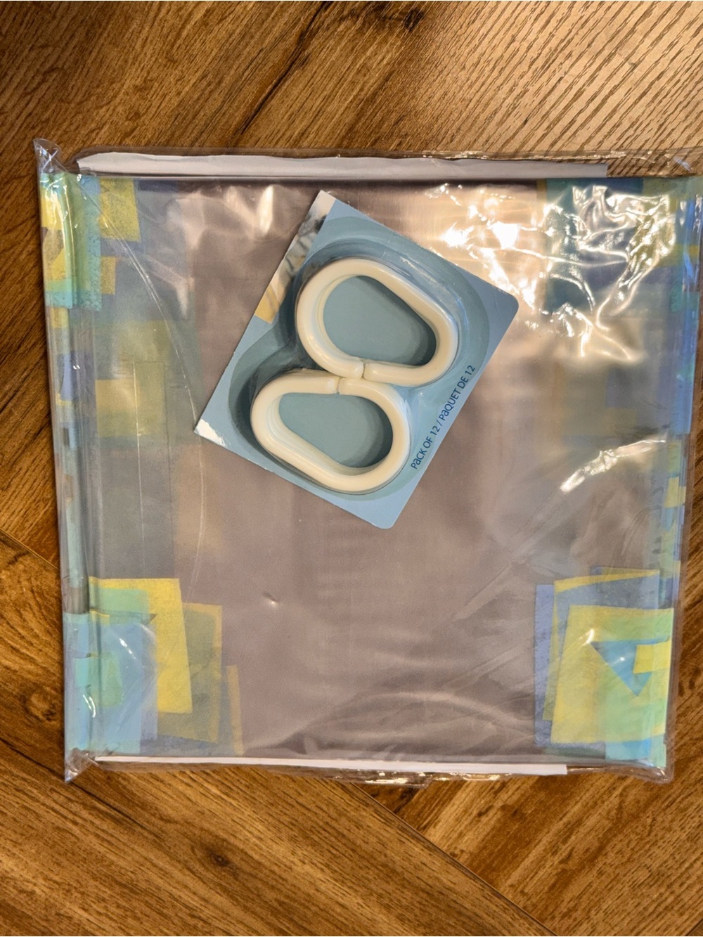 Geometric Print Shower Curtain  in Gray, Yellow & Blue